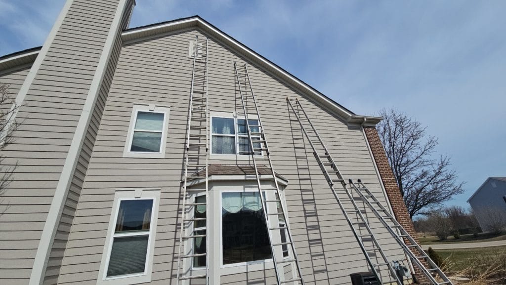 Fascia Replacement Ladder Setup in Crystal Lake